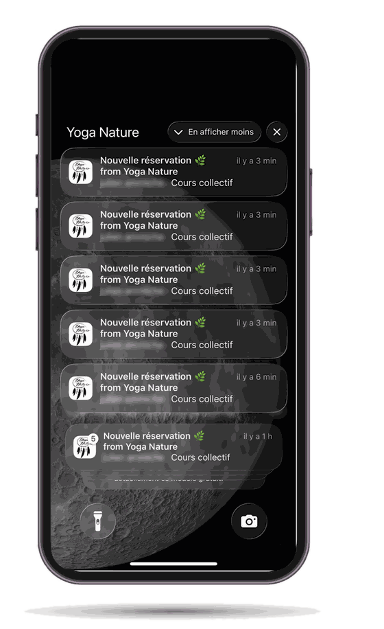 Six notifications de nouvelles réservations sur l'écran verrouillé