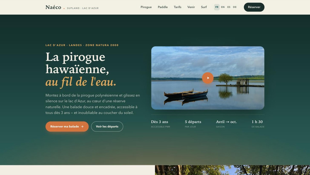 Site Supland, pirogue et paddle au lac d'Azur