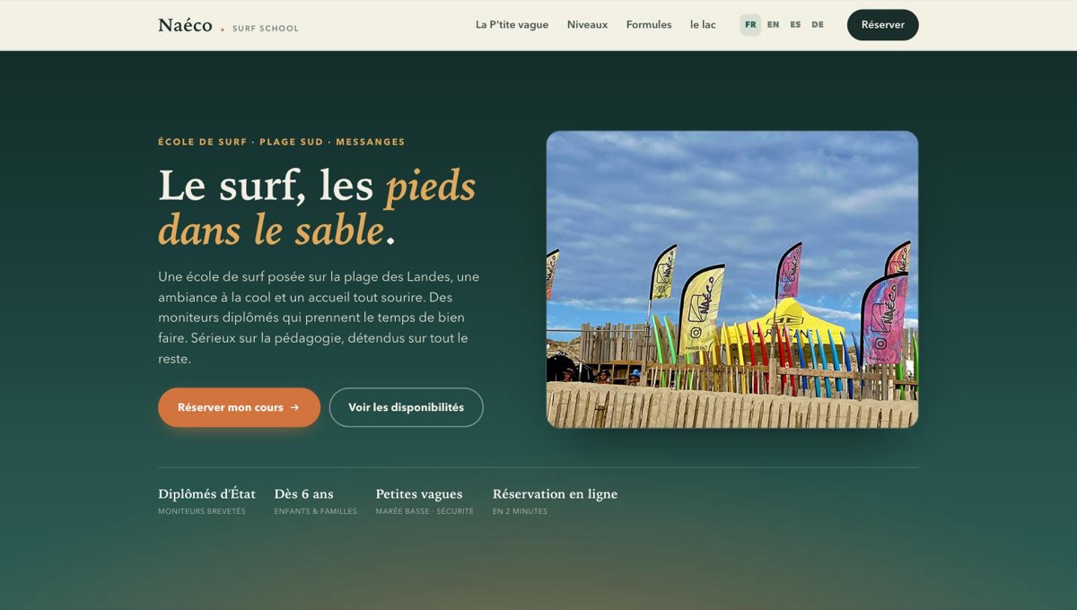 Site de l'école de surf Naéco