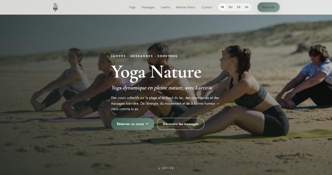 Site public de Yoga Nature avec réservation en ligne